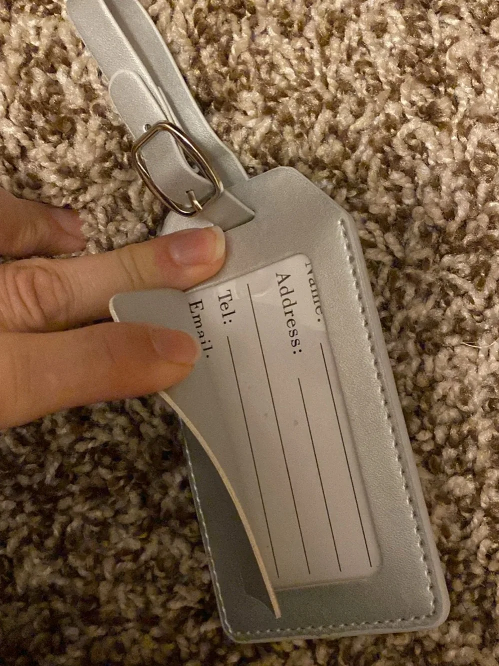 Bloomingdale's Silver Leather Luggage Tag